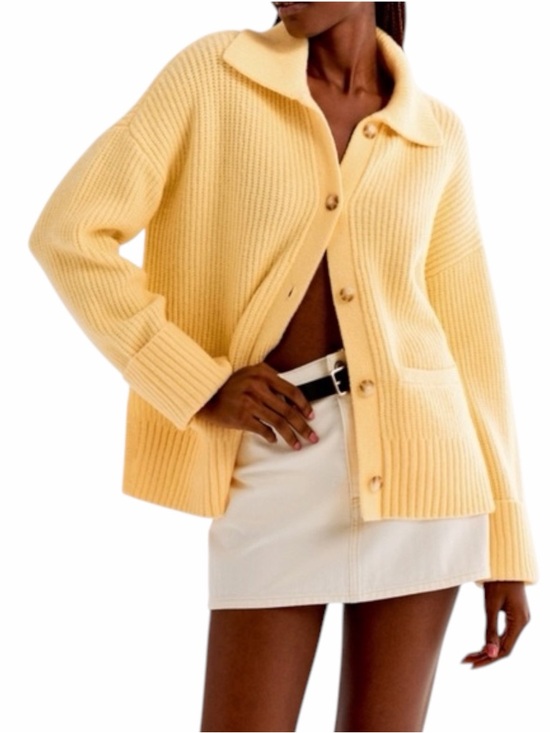 Abercrombie & Fitch Sweaters - Abercrombie & Fitch Cardigan Sweater Chunky Knit Collard Light Yellow Large